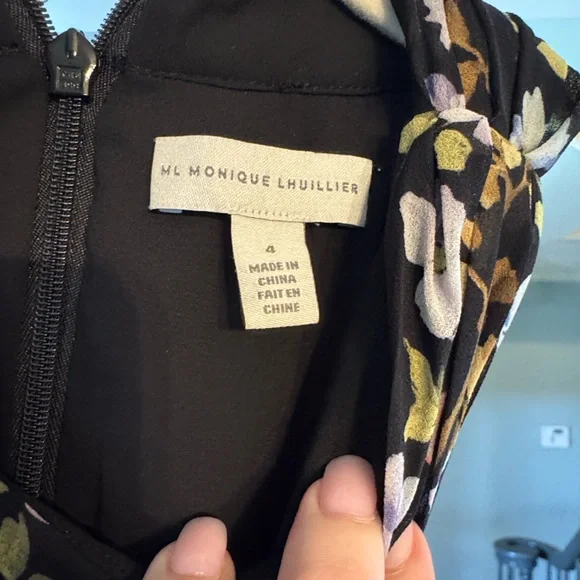 Monique Lhuillier Cross Front Halter Neck Floral Pleated Gown - Picture 7 of 7